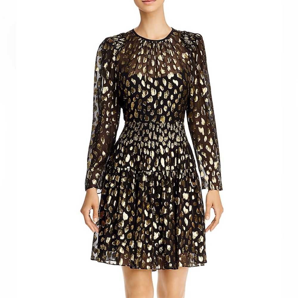 Rebecca Taylor Silk-Blend Metallic Leopard Mini Dress | Size 2 |
